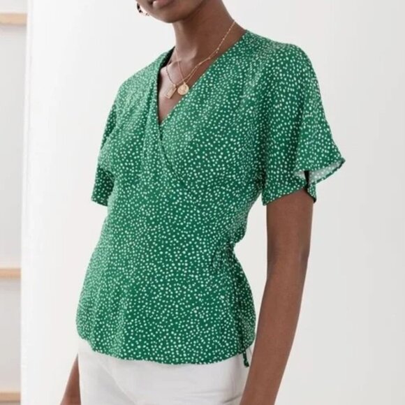 & other stories green polka dotted wrap top - size 6 - Picture 1 of 5